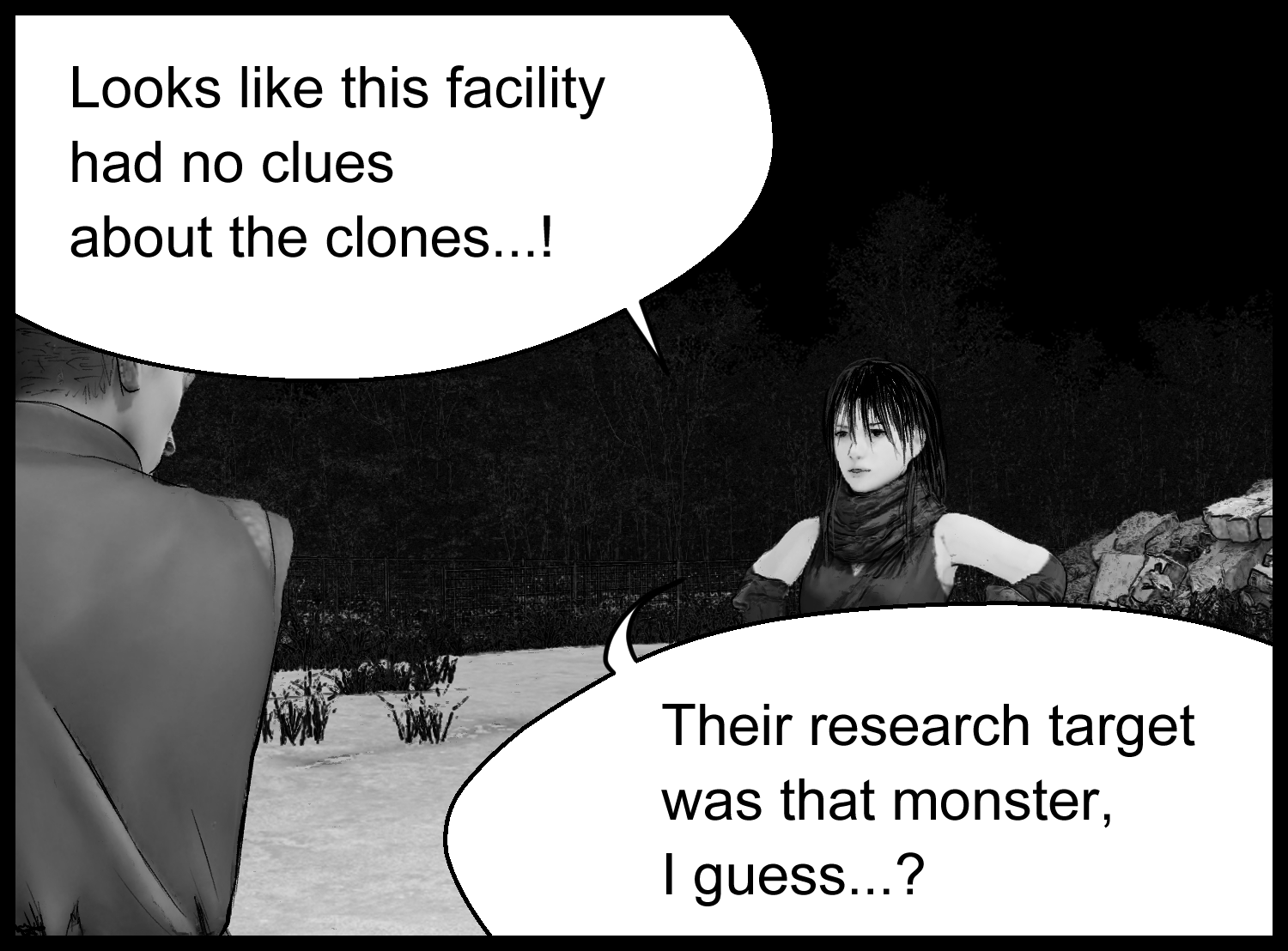 Aria explains that the research facility held no clues about the clones
