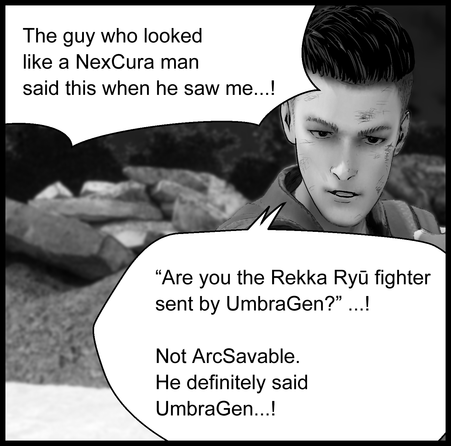 The protagonist sorts through his memories about the connection between Umbragen and Rekka Ryū