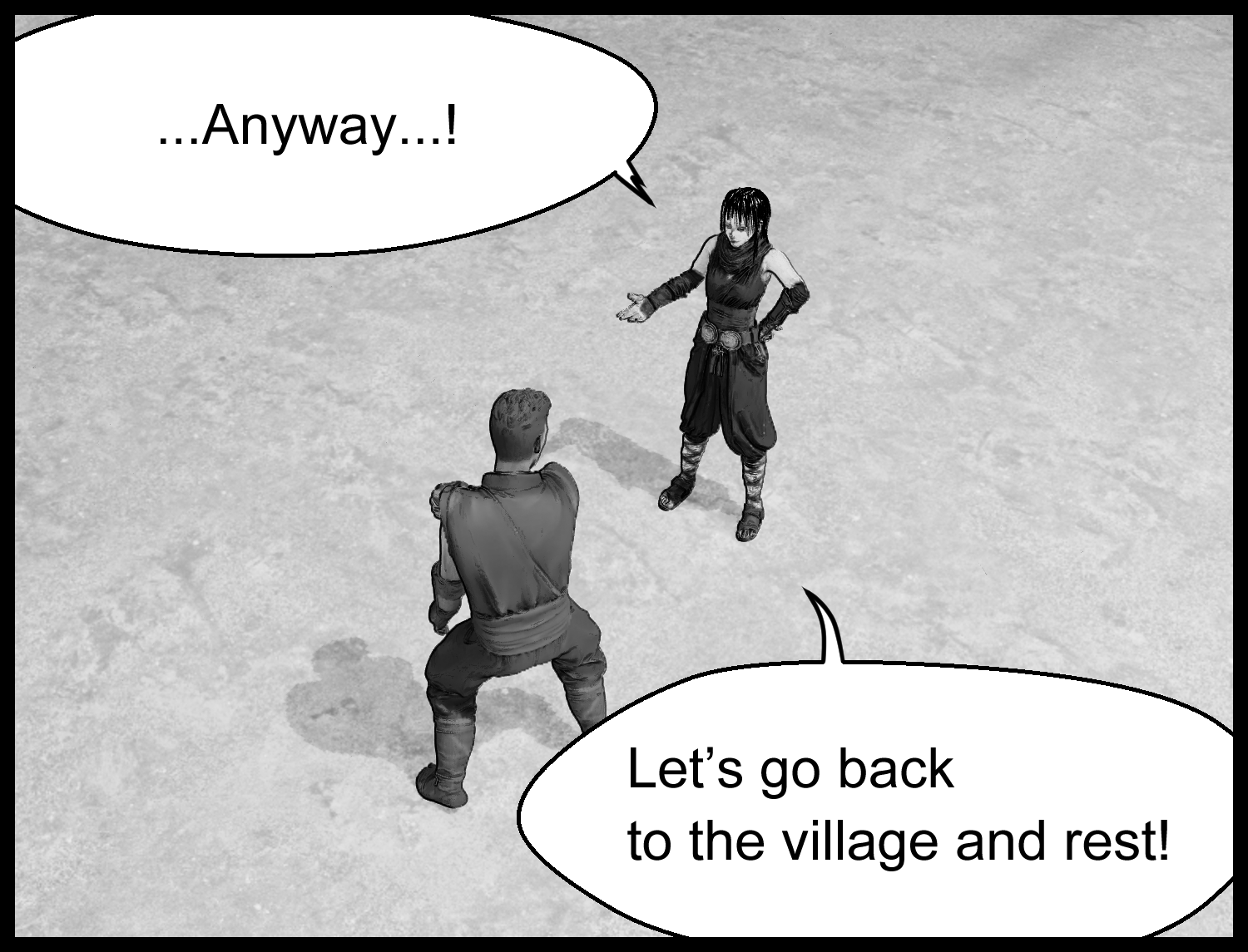 Aria suggests returning to the village to rest for a while