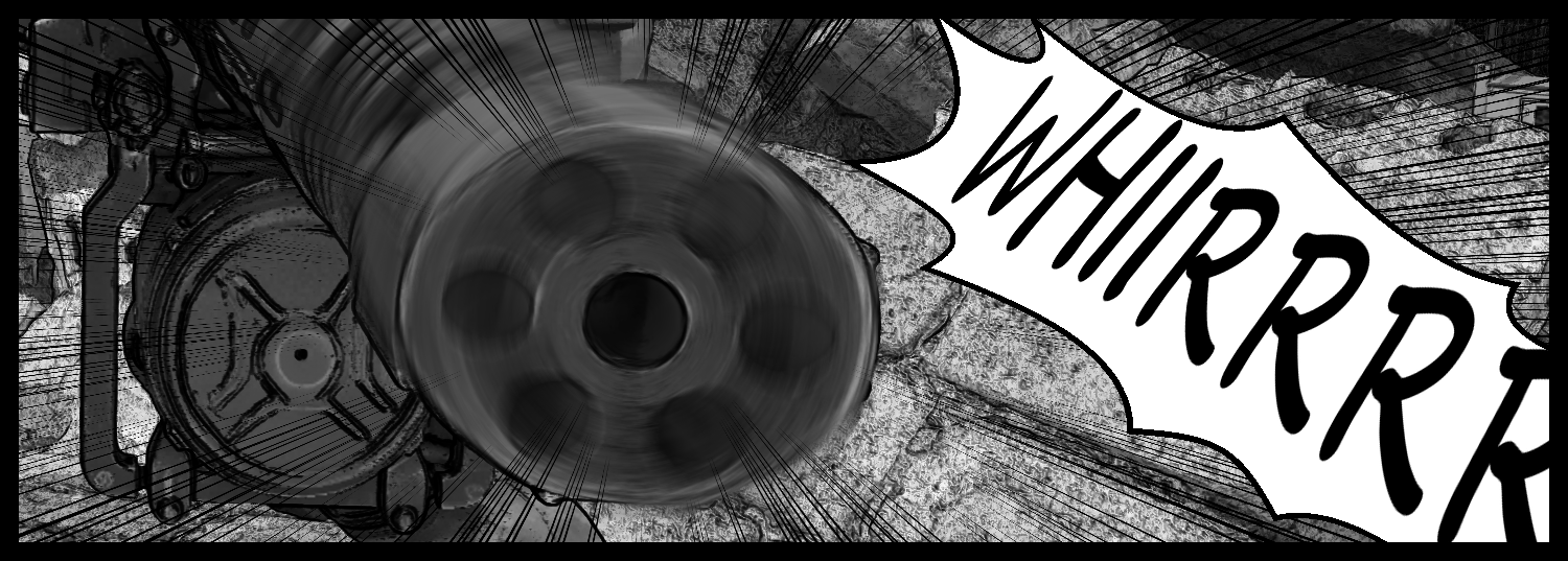 The barrel of the heavy weapon begins to rotate in a tense moment just before the attack