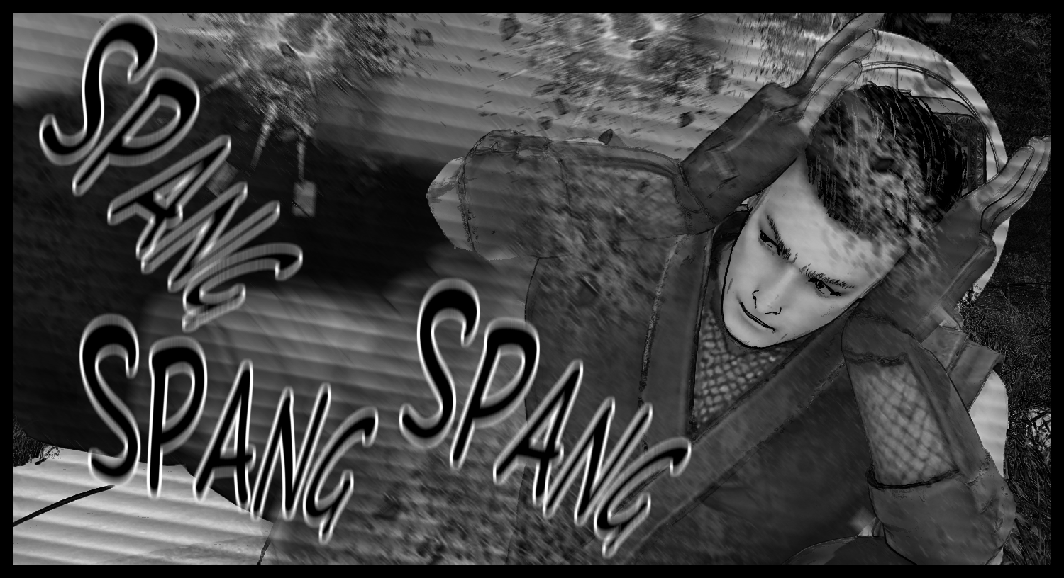The protagonist hides behind the scouting robot and narrowly escapes the impact in a tense scene