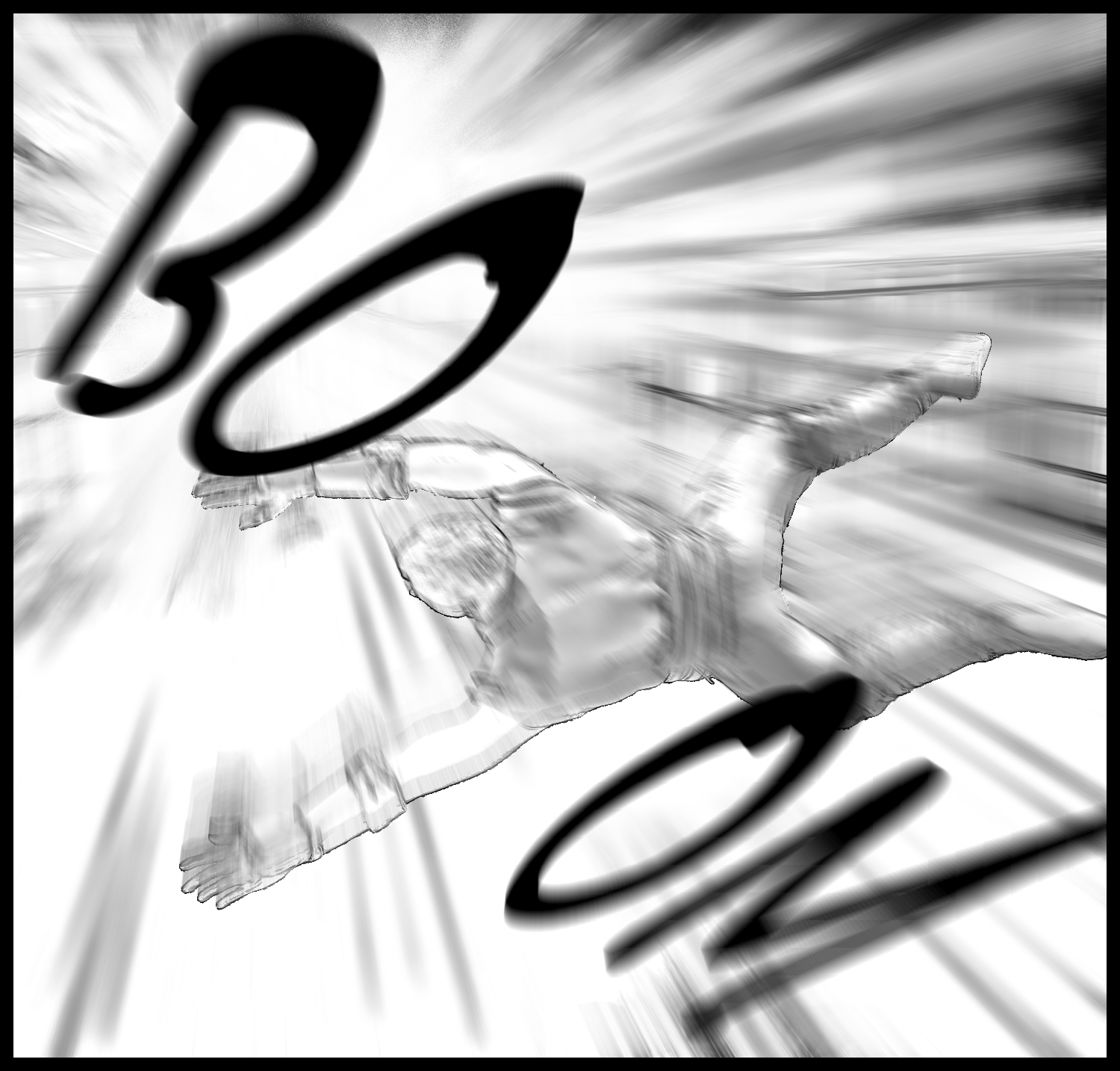 The protagonist is blown away by a dazzling flash