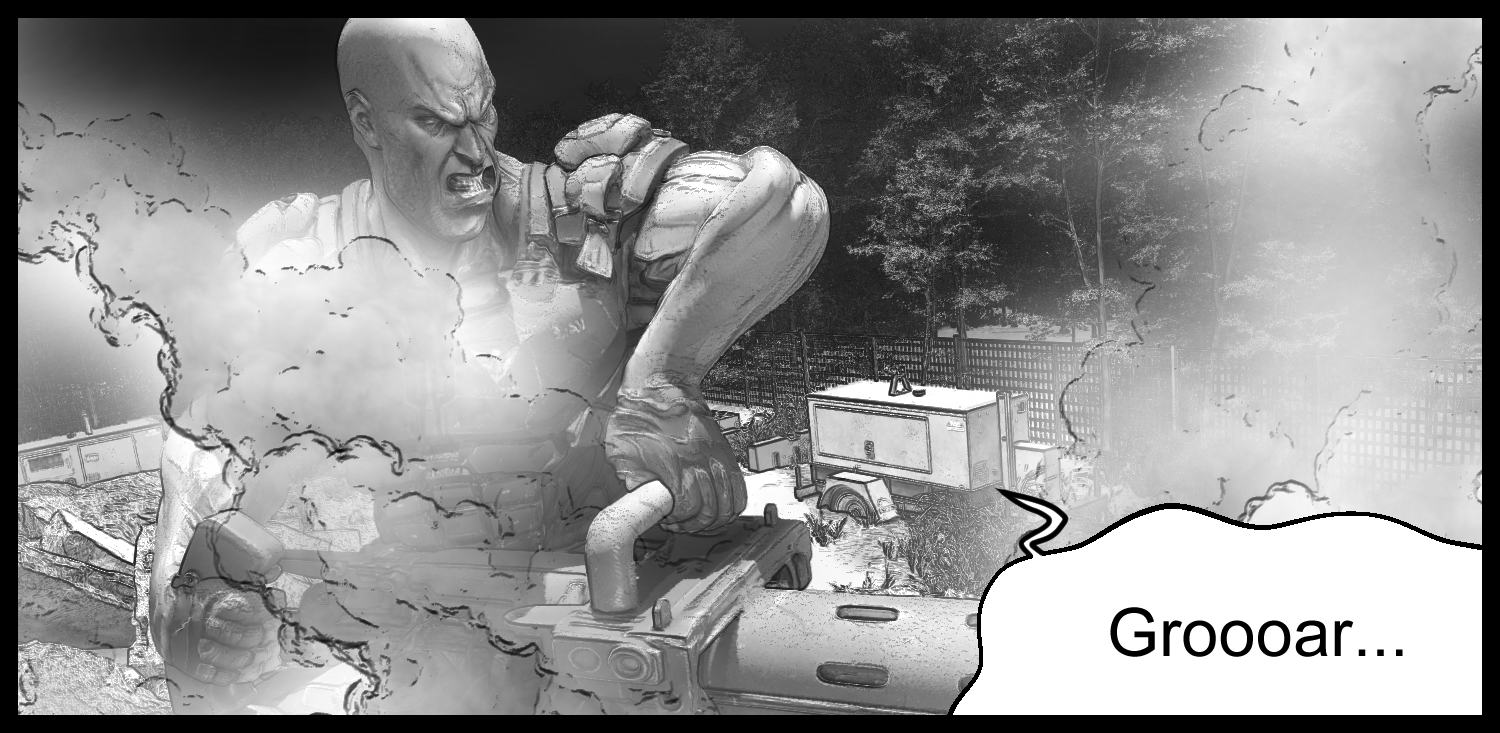 The enhanced human growls ominously in the blast