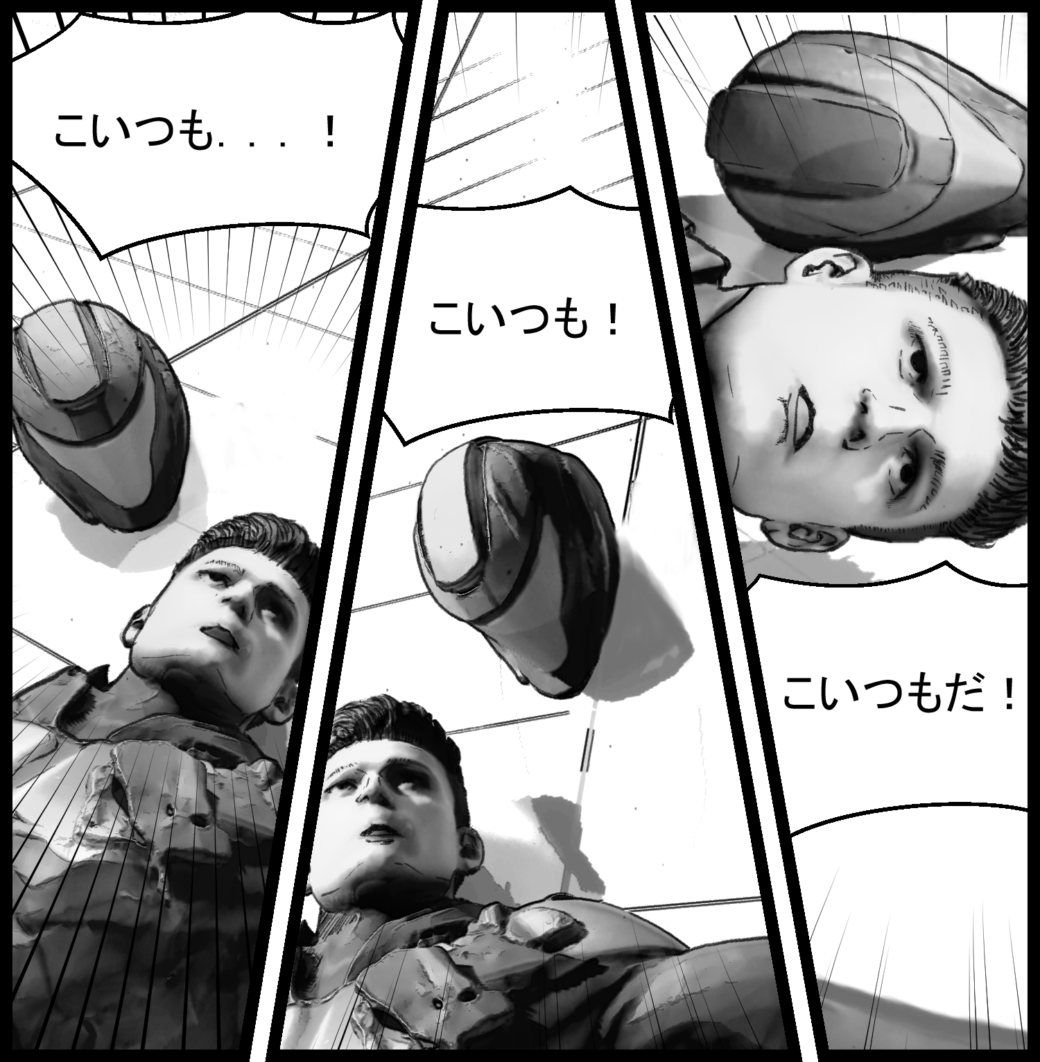 倒れた装備兵たちが自分と同じ顔をしていることに主人公が気づく場面
