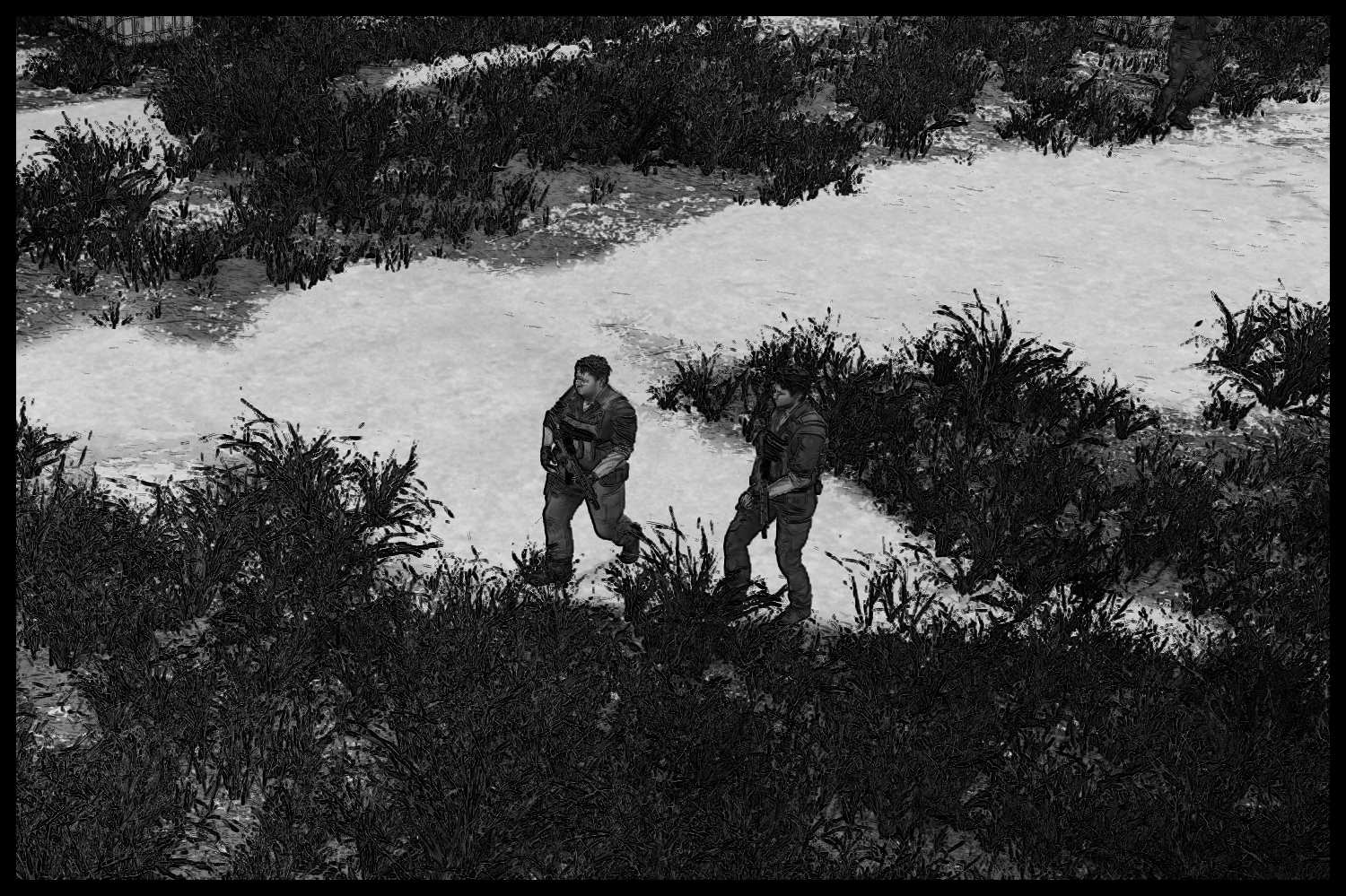 警備兵2人がどこかへ向かって歩いているシーン